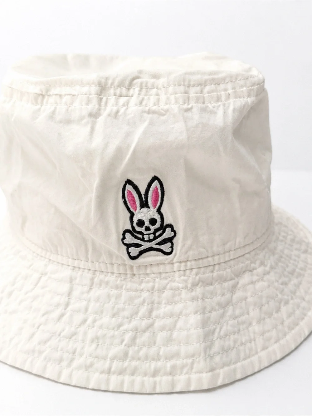 Psycho Bunny White Bucket Hat with Pink & Black Bunny Logo